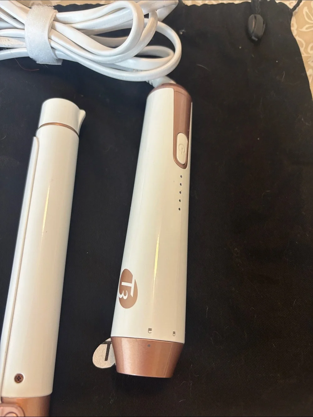 T3 White and Rose Gold Interchangeable Curling Wand Set